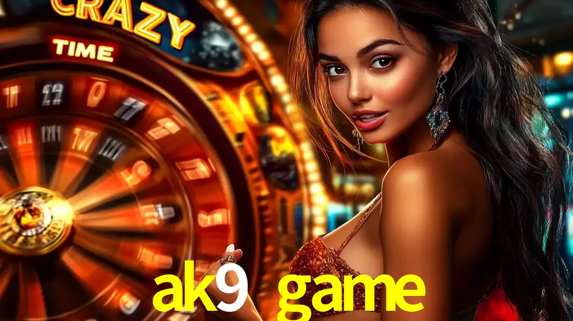 Mulher ao lado da roda de prêmios do jogo de cassino ao vivo Crazy Time, um dos shows de jogos mais emocionantes oferecidos pela plataforma de apostas ak9 game.